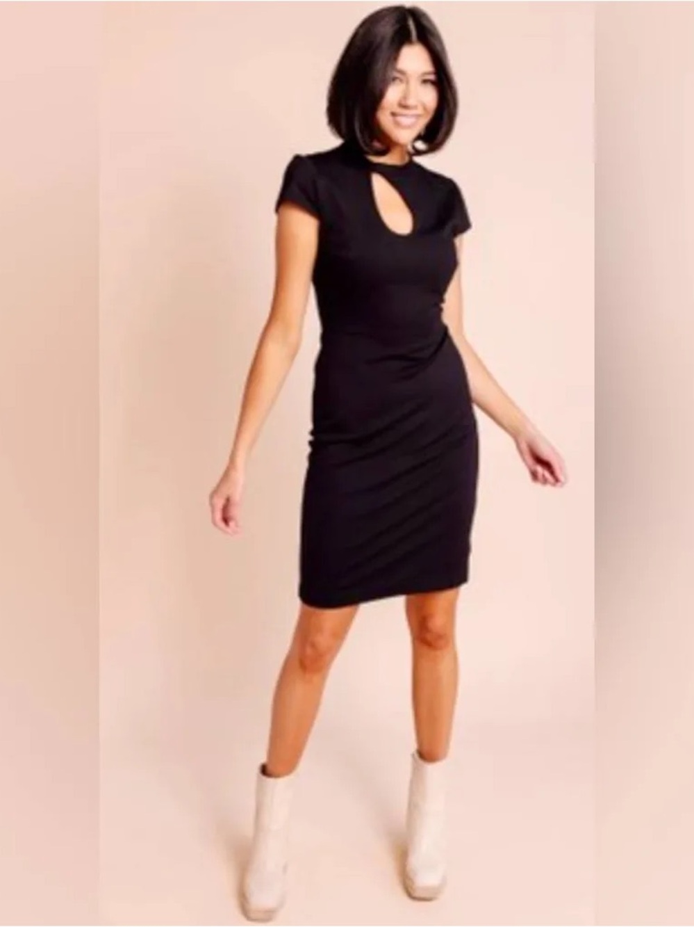 Rachel Parcell Keyhole Ponte Mini Dress Black Cocktail